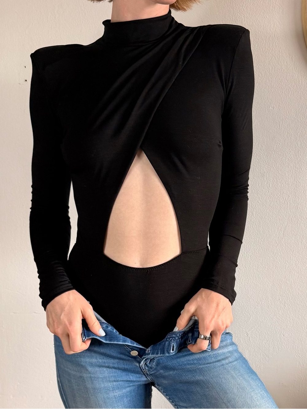 Black Cutout Turtleneck Long-Sleeve Bodysuit - Picture 2 of 6